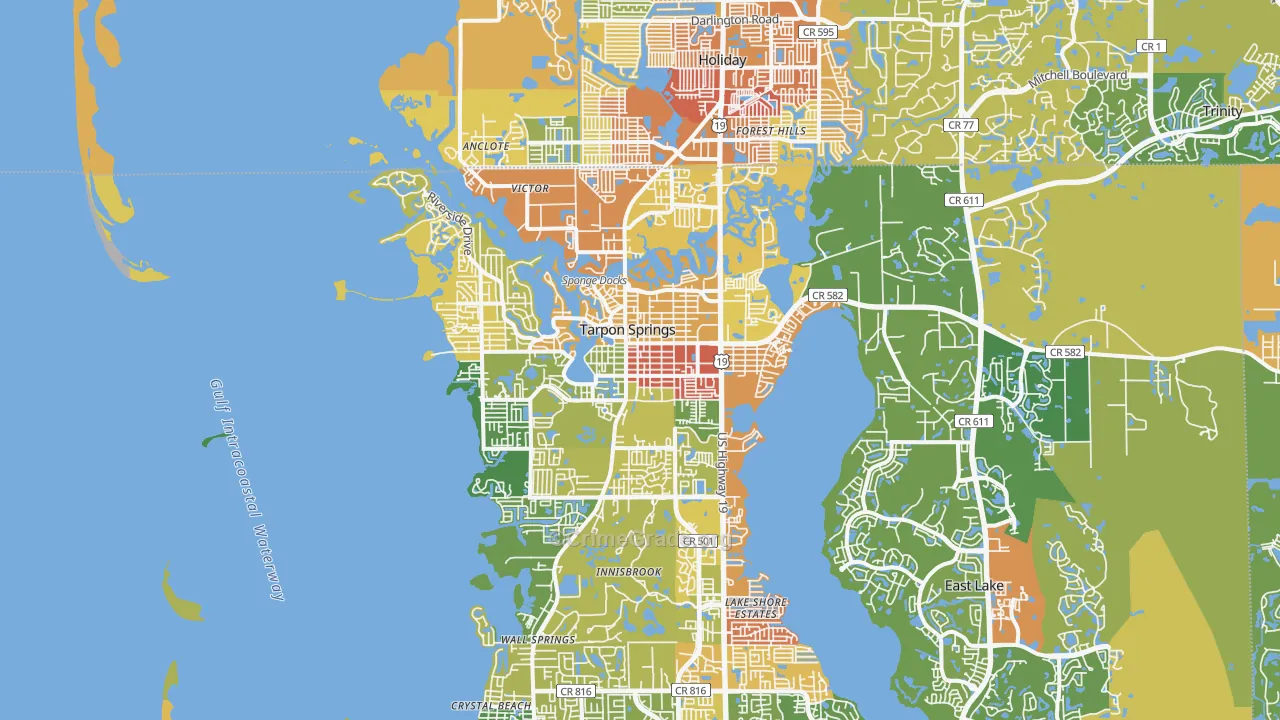 Tarpon Springs, FL Map of Theft Rates