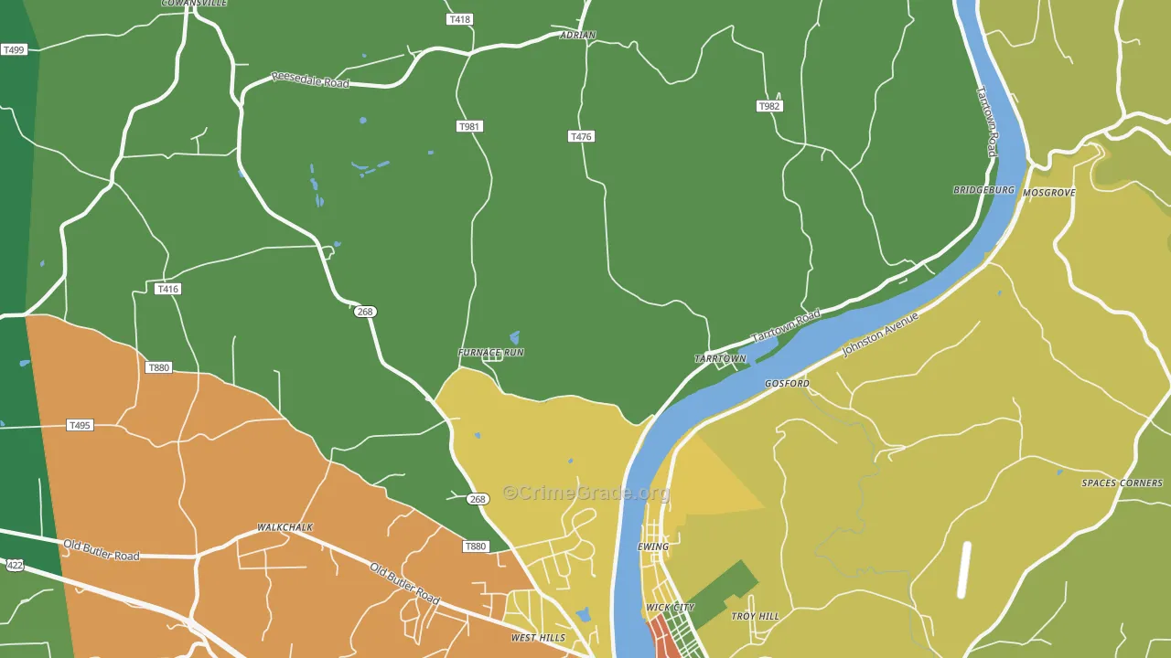 Tarrtown, PA Map of Theft Rates