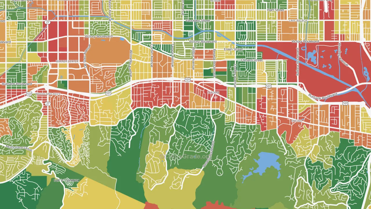 Tarzana, CA Map of Theft Rates