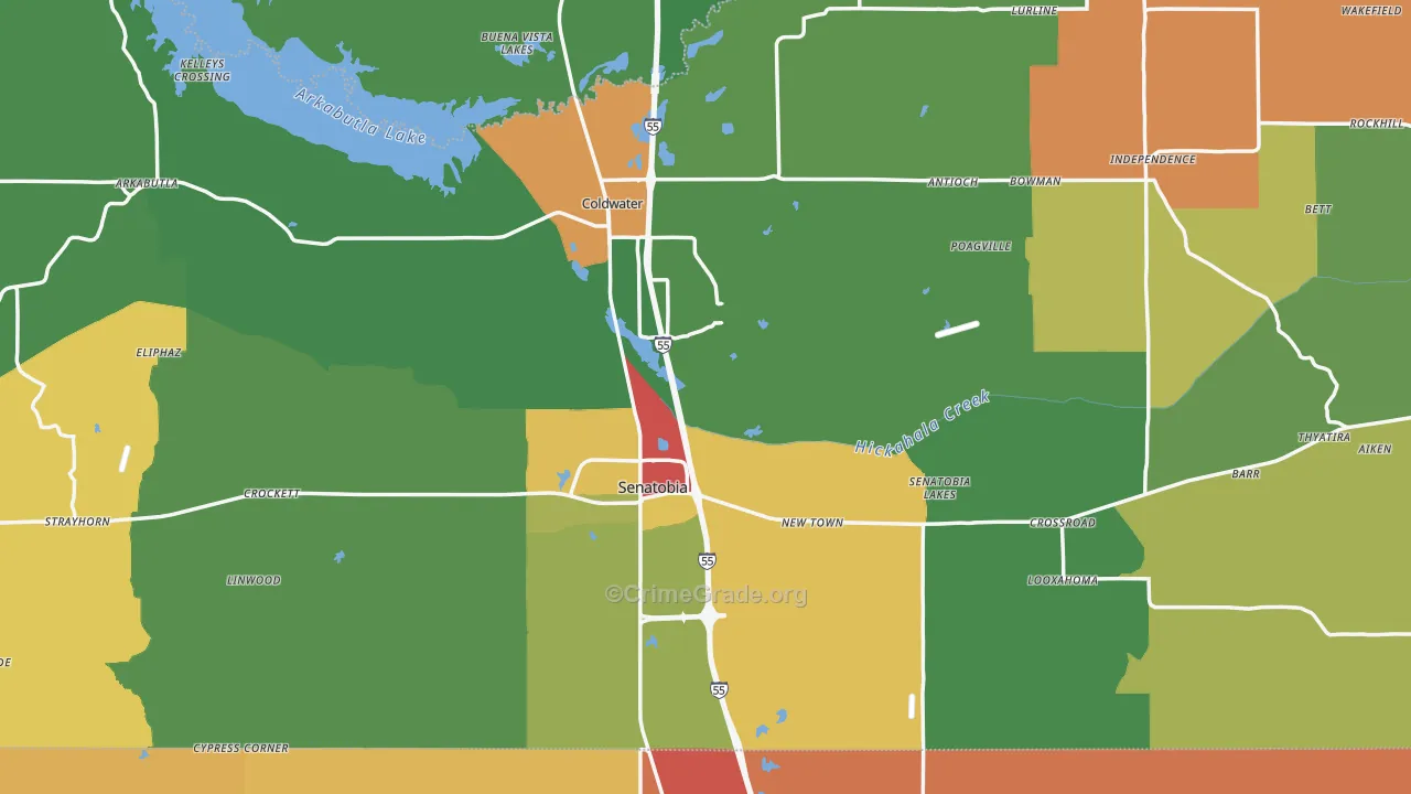 Tate County, MS Map of Theft Rates