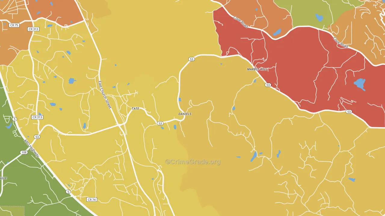 Tate, GA Map of Theft Rates