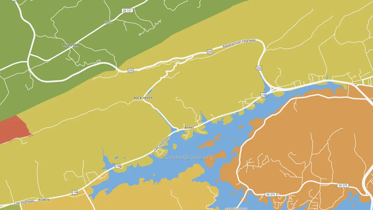 Tate Springs, TN Map of Theft Rates