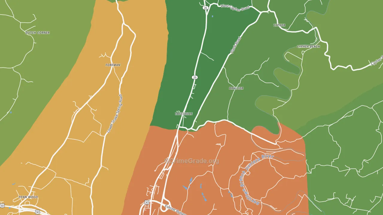 Tatesville, PA Map of Theft Rates