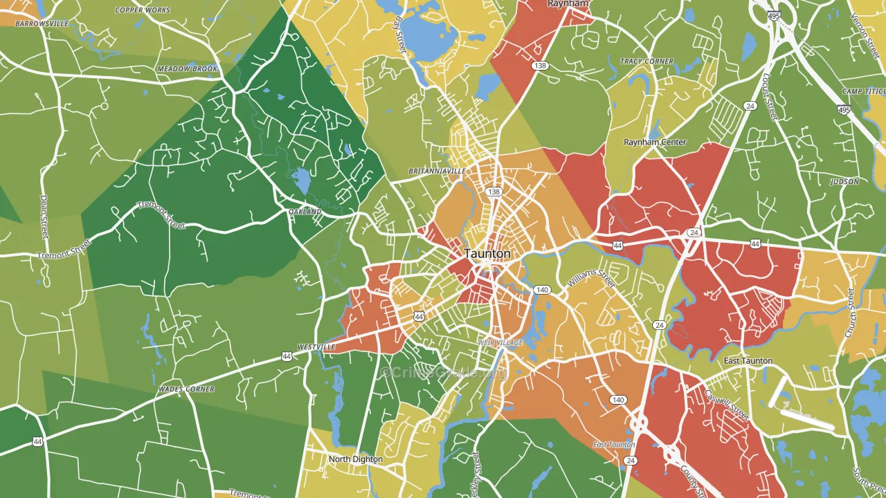 Taunton, MA Map of Theft Rates