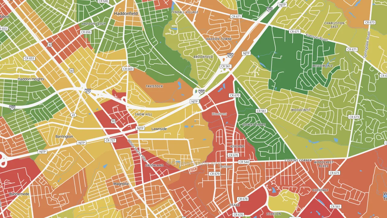 Tavistock, NJ Map of Theft Rates