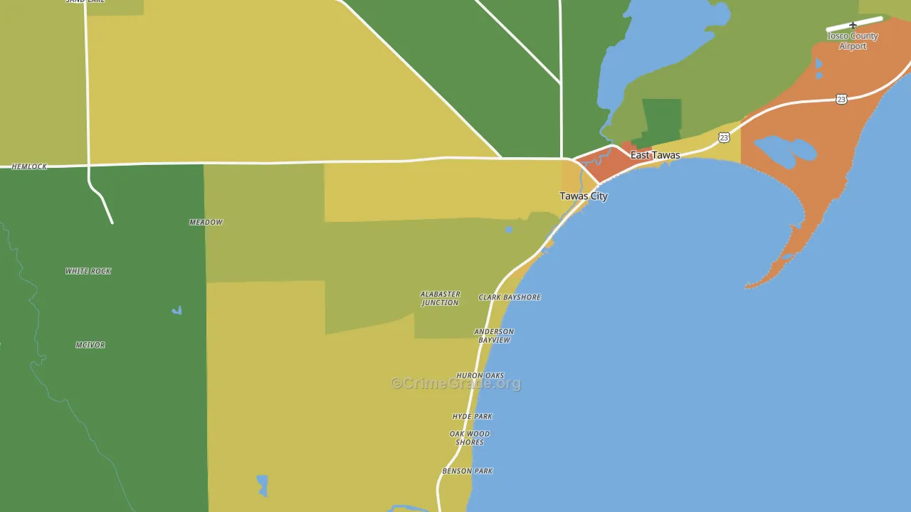Tawas City, MI Map of Theft Rates