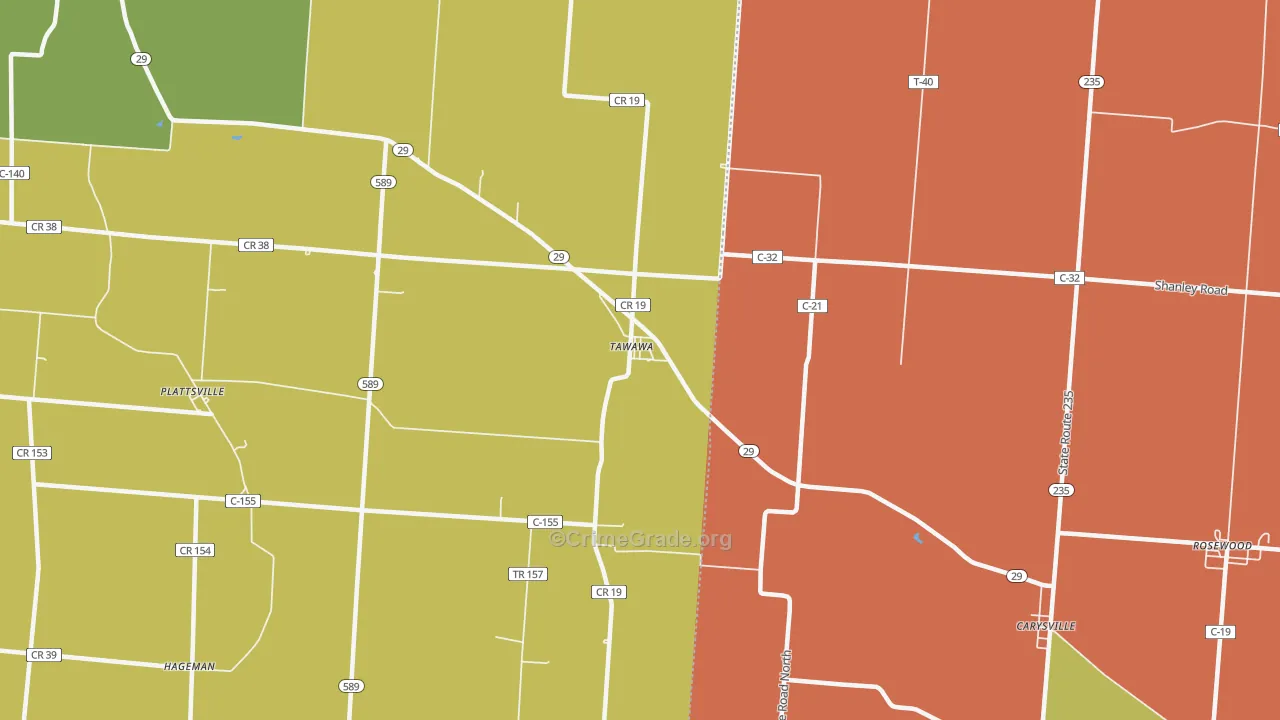 Tawawa, OH Map of Theft Rates