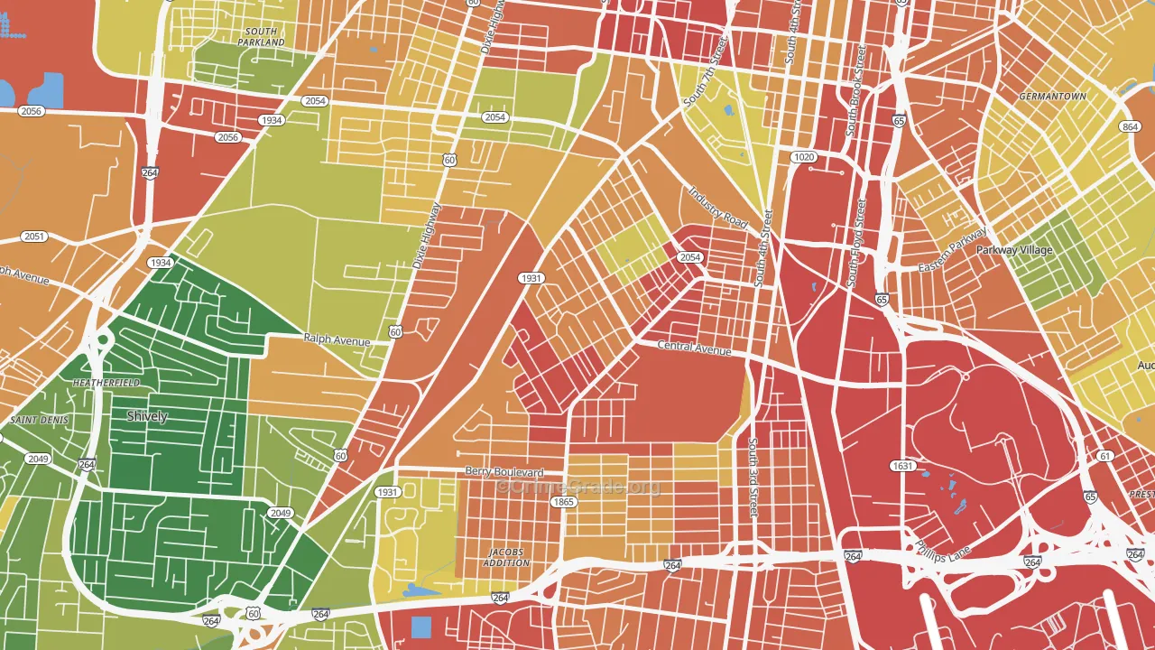 Taylor Berry, Louisville, KY Map of Theft Rates