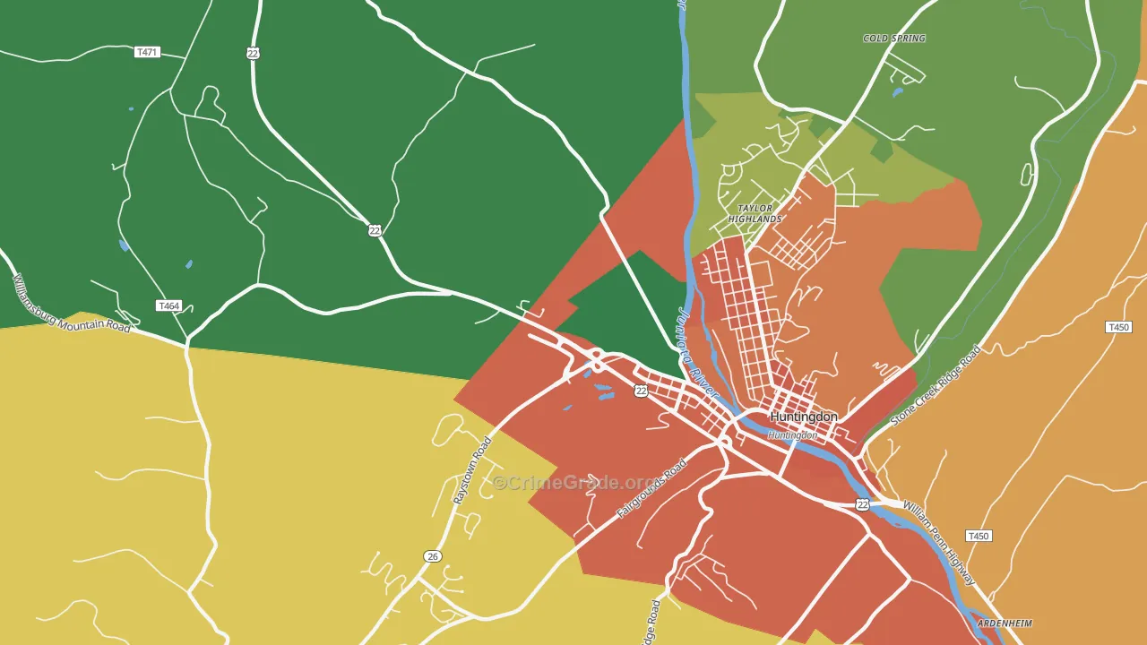 Taylor Highlands, PA Map of Theft Rates