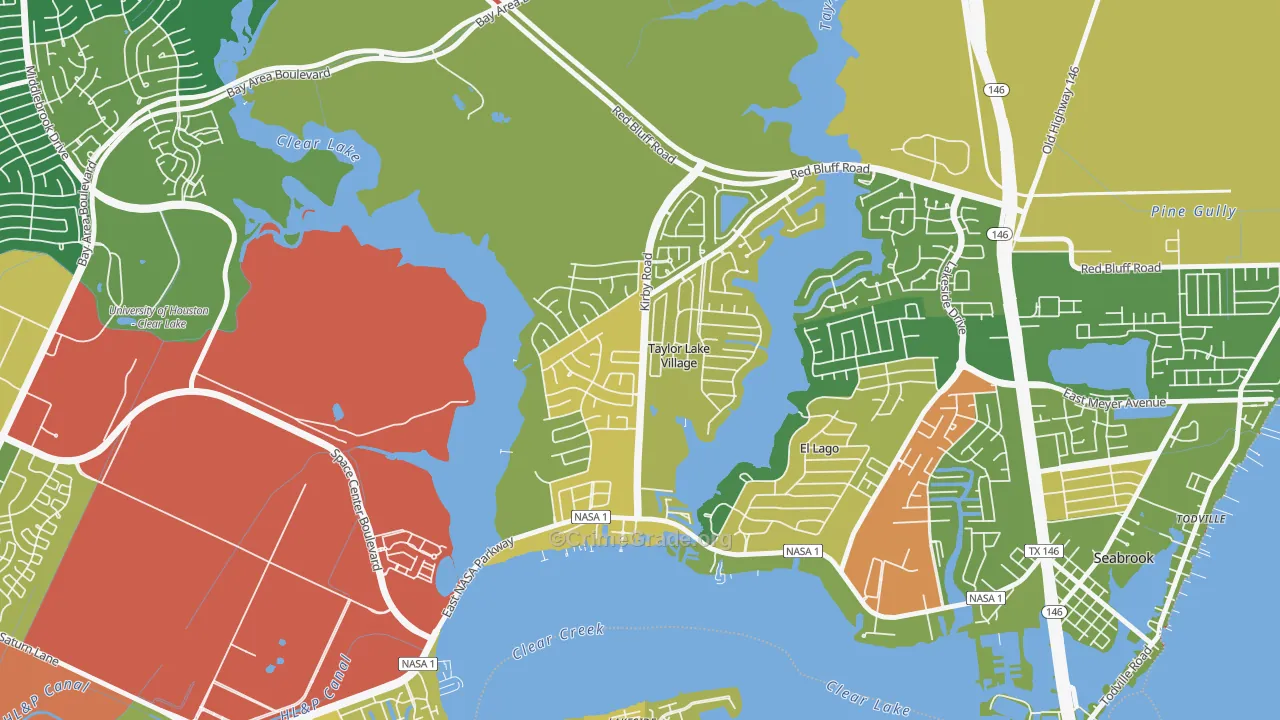 Taylor Lake Village, TX Map of Theft Rates