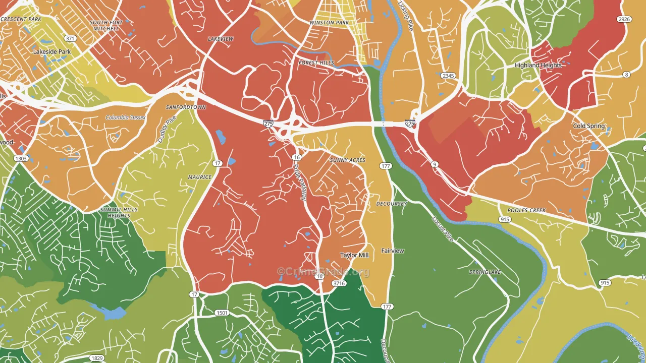 Taylor Mill, KY Map of Theft Rates