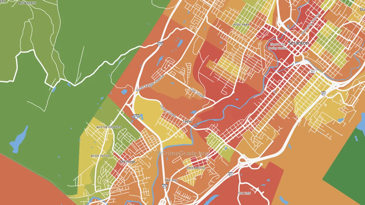 Taylor, PA Map of Theft Rates
