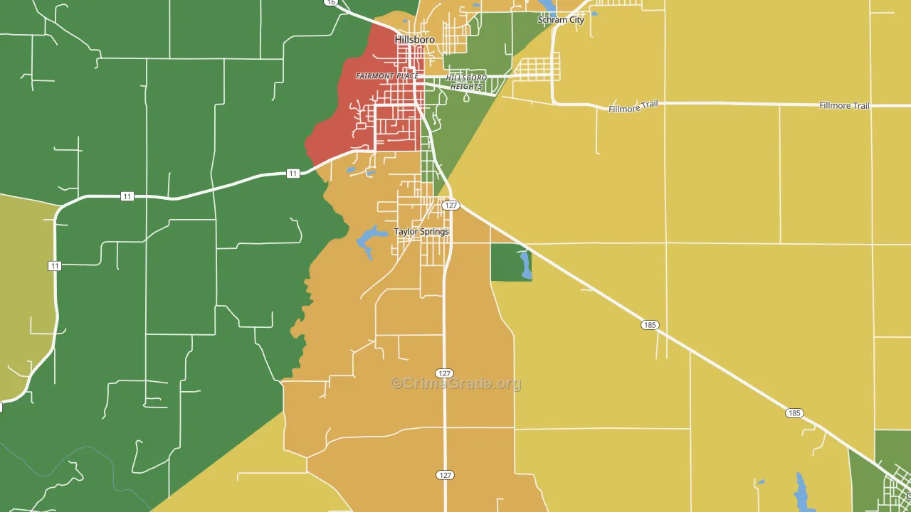 Taylor Springs, IL Map of Theft Rates