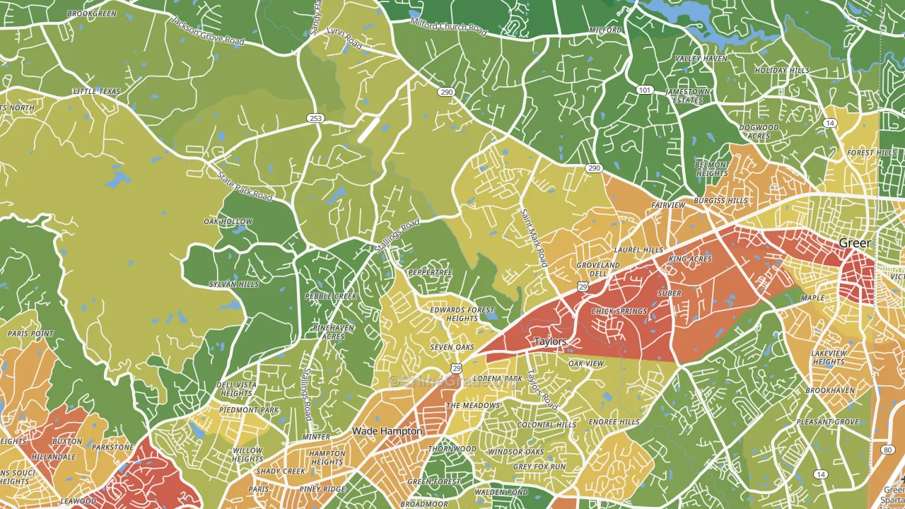 Taylors, SC Map of Theft Rates