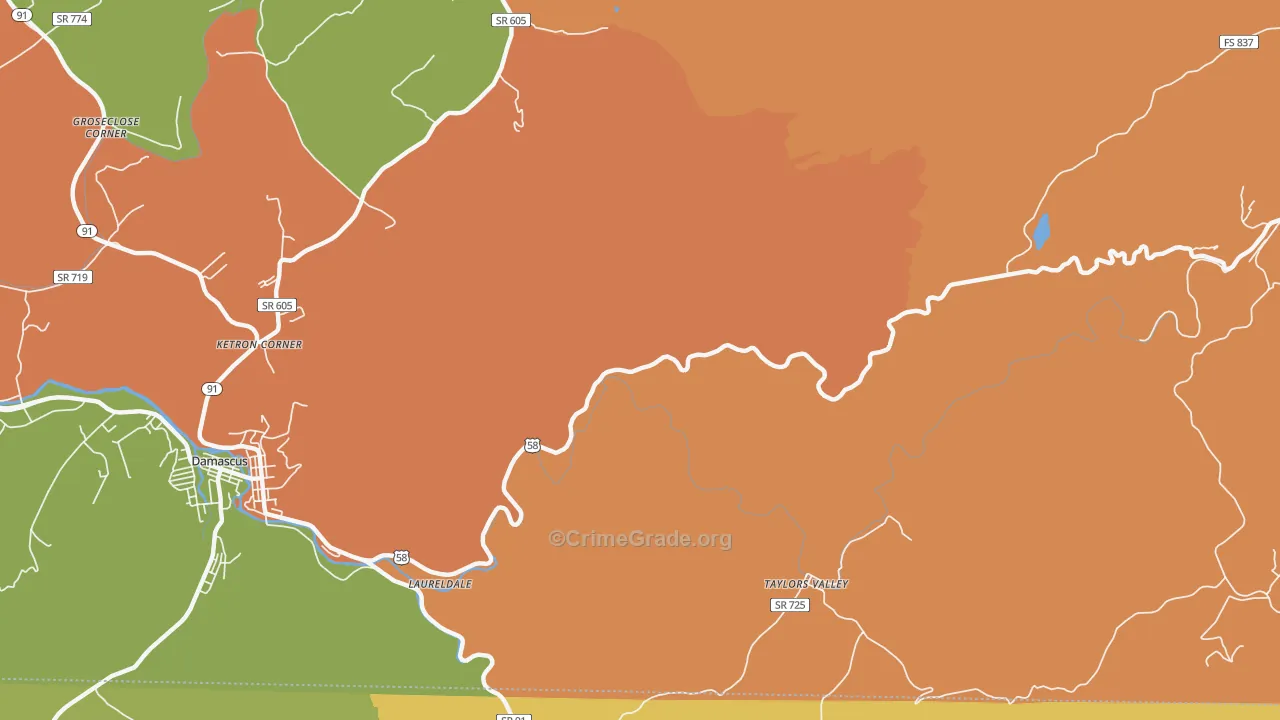 Taylors Valley, VA Map of Theft Rates