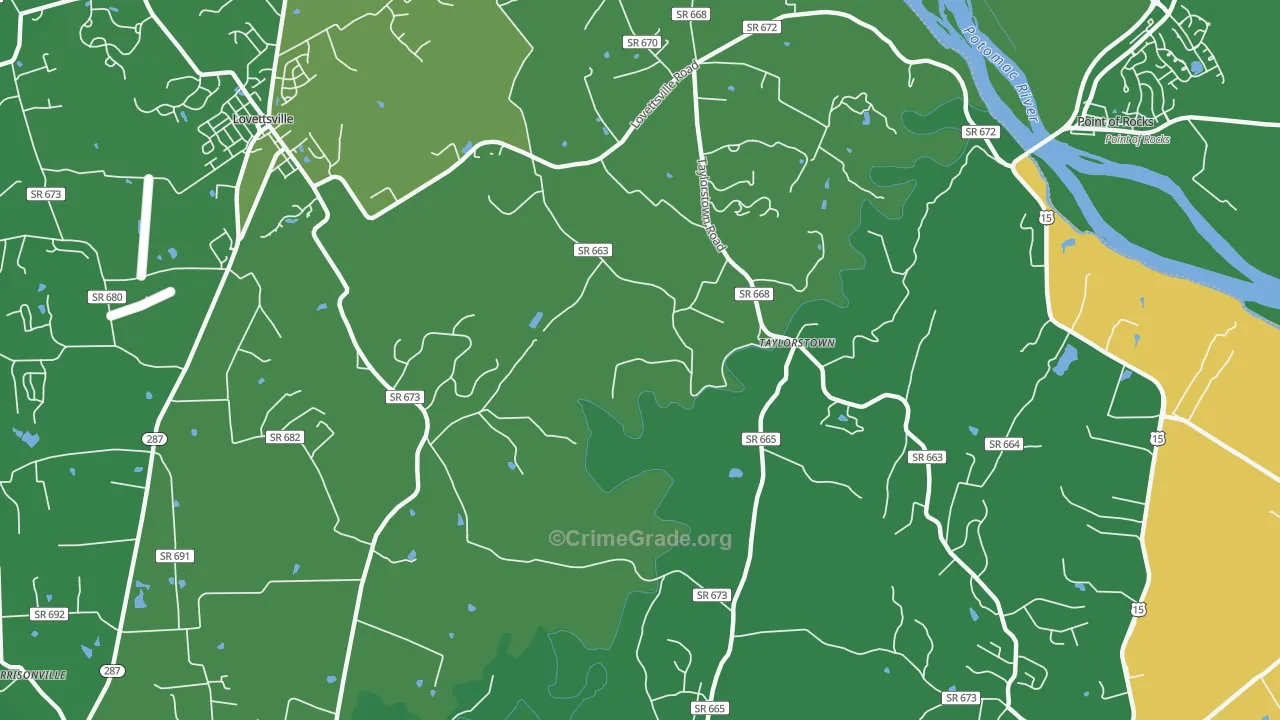 Taylorstown, VA Map of Theft Rates