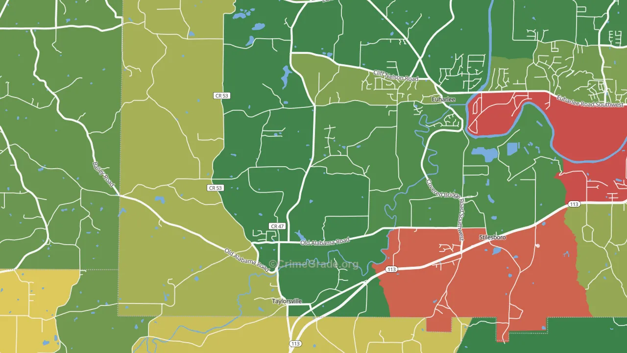 Taylorsville, GA Map of Theft Rates