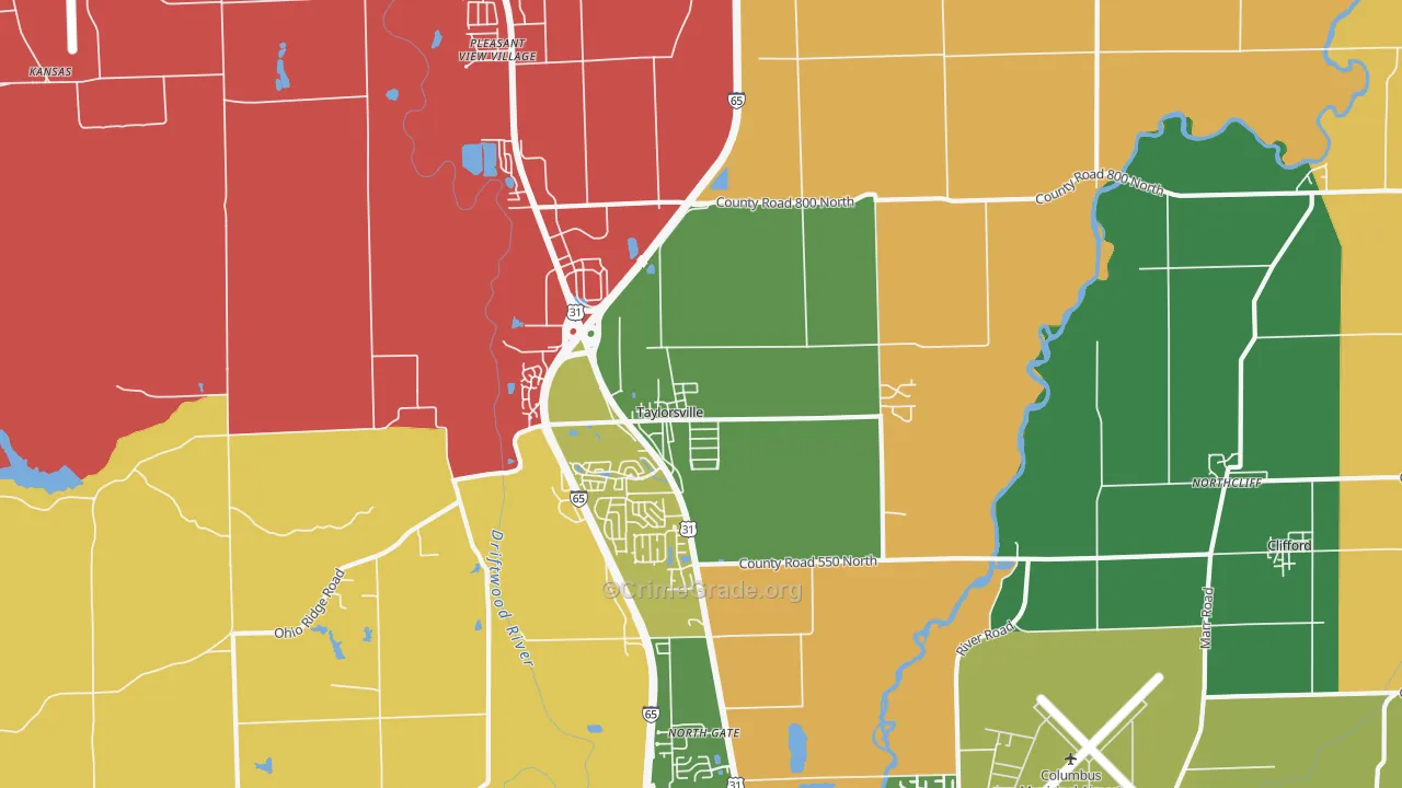 Taylorsville, IN Map of Theft Rates
