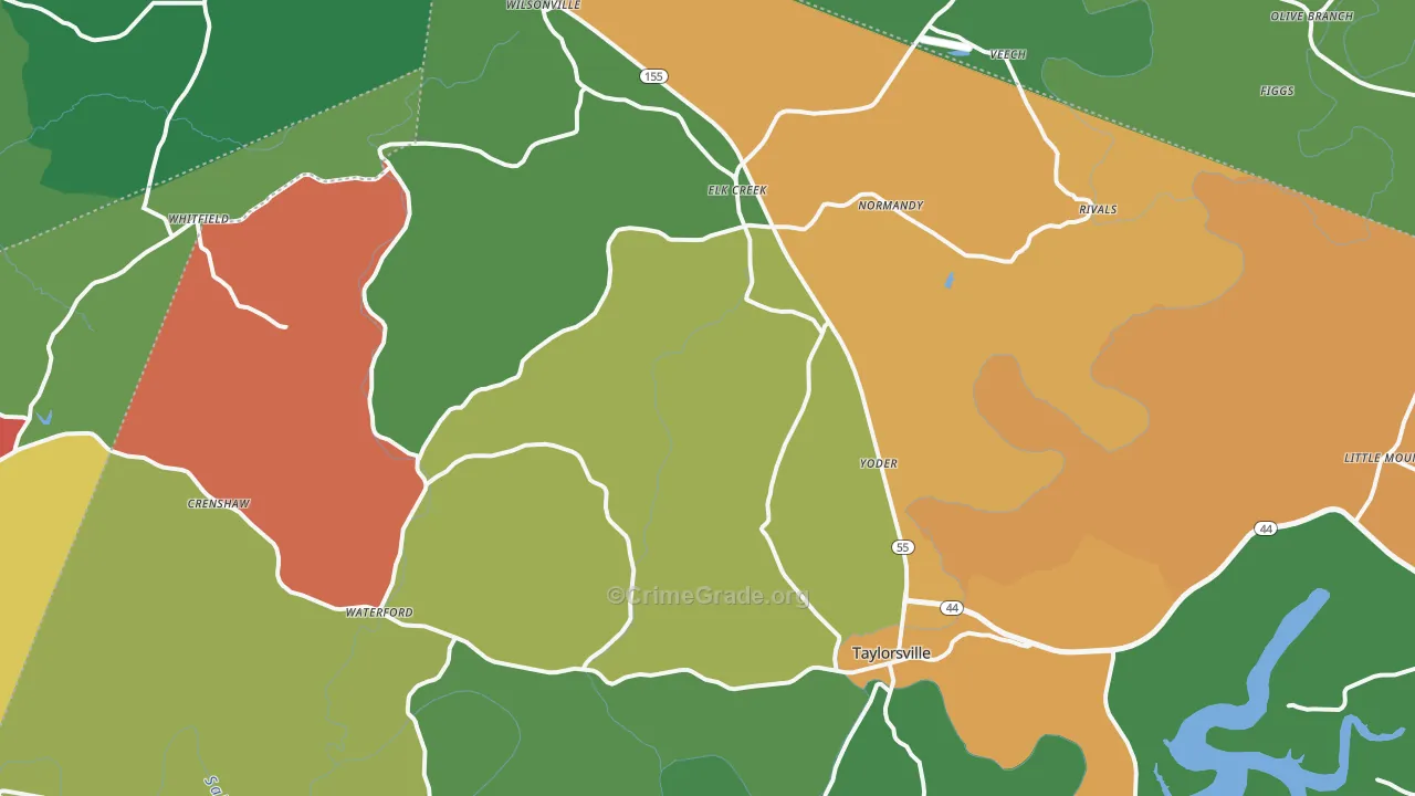 Taylorsville, KY Map of Theft Rates