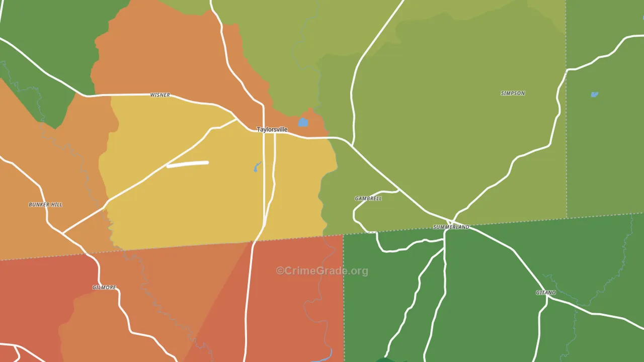 Taylorsville, MS Map of Theft Rates