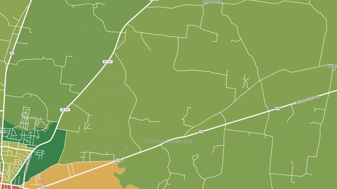 Taylorsville, TN Map of Theft Rates