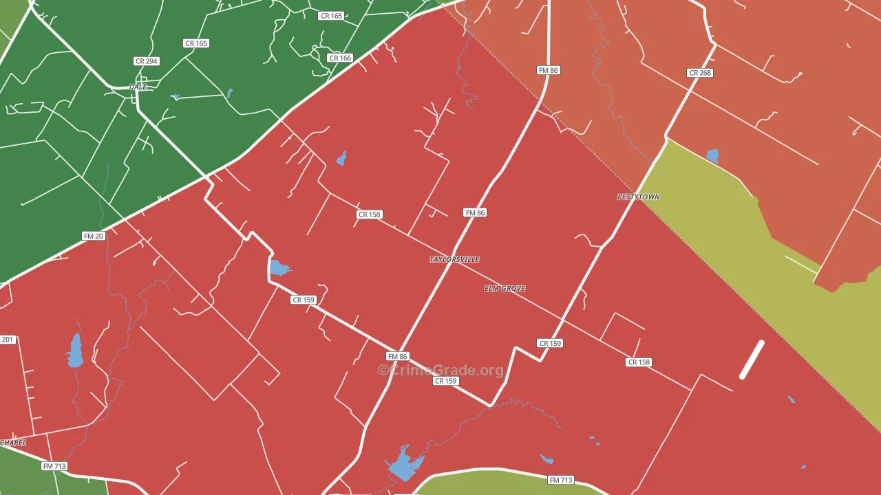 Taylorsville, TX Map of Theft Rates