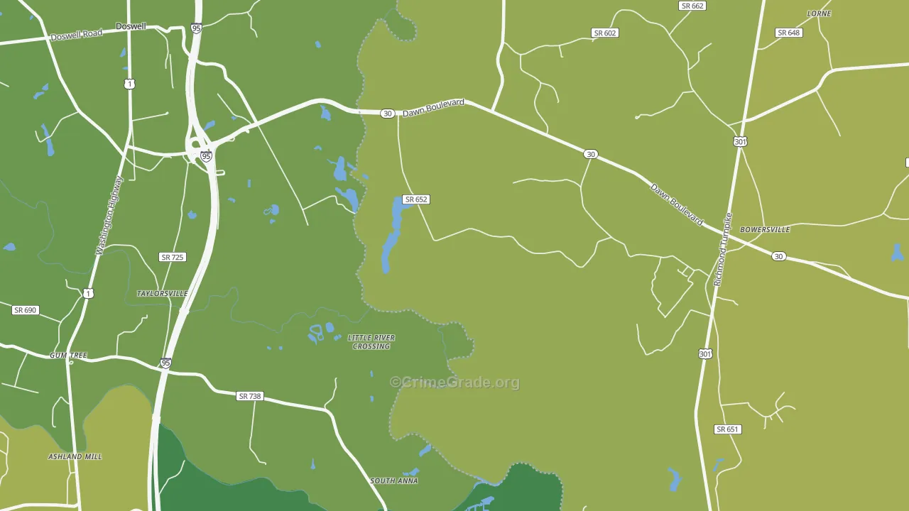 Taylorsville, VA Map of Theft Rates
