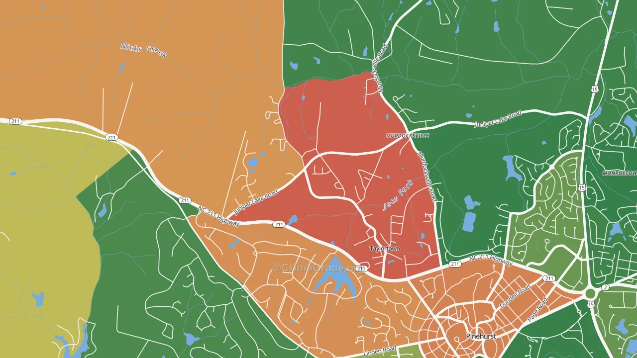 Taylortown, NC Map of Theft Rates