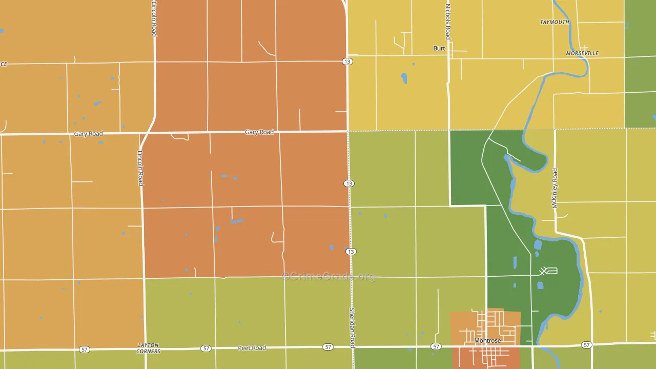 Taymouth, MI Map of Theft Rates
