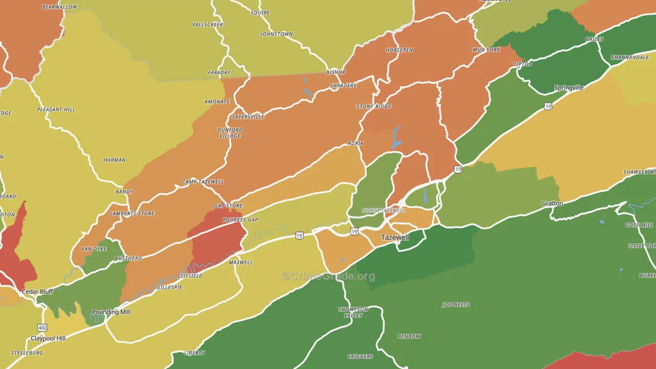 Tazewell County, VA Map of Theft Rates