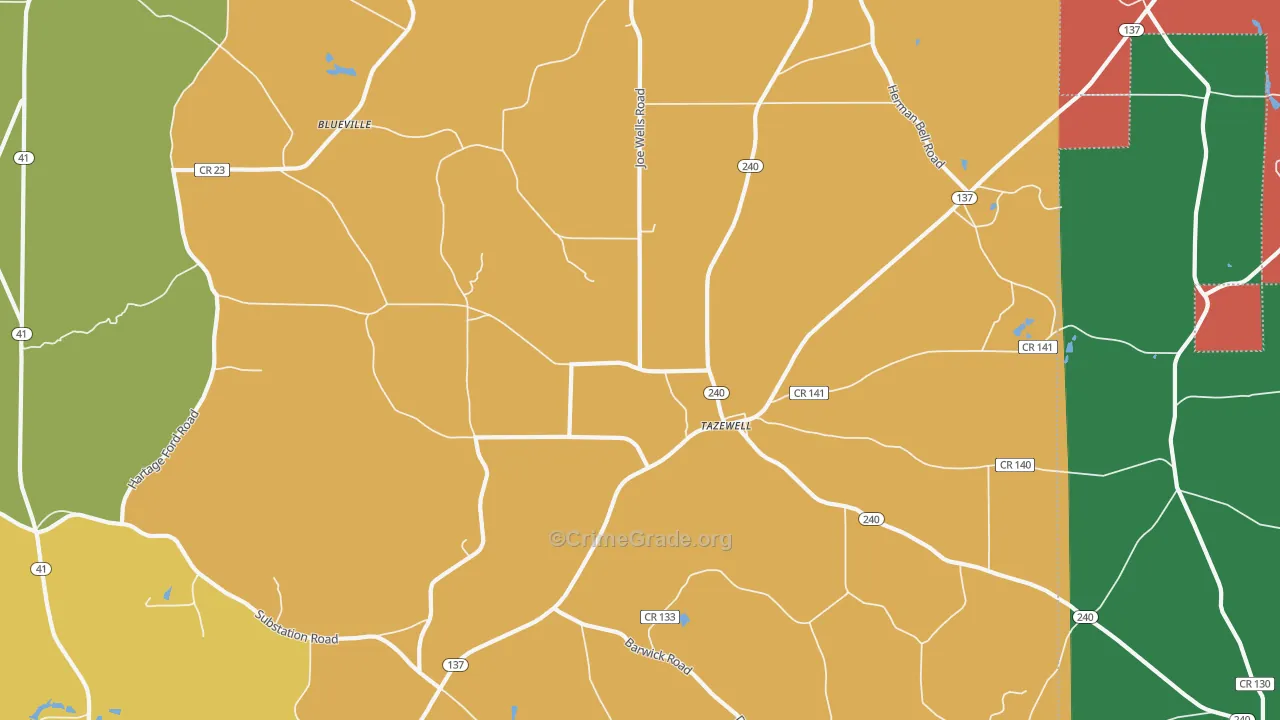 Tazewell, GA Map of Theft Rates