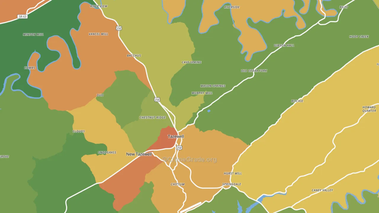 Tazewell, TN Map of Theft Rates