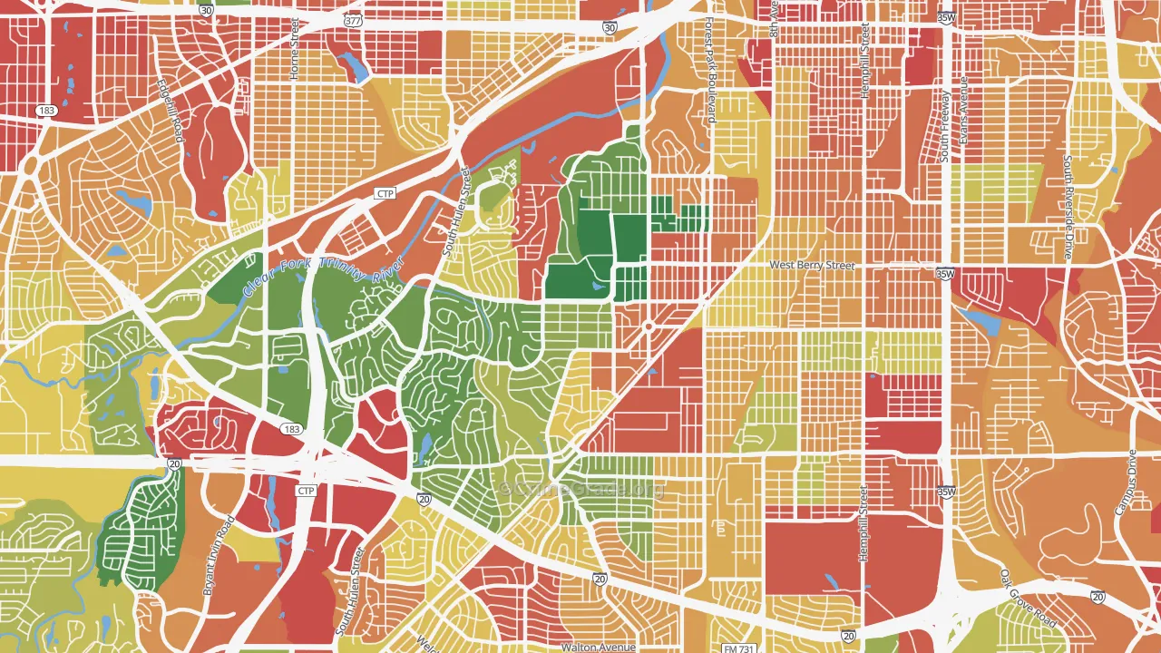 TCU-West Cliff, Fort Worth, TX Map of Theft Rates