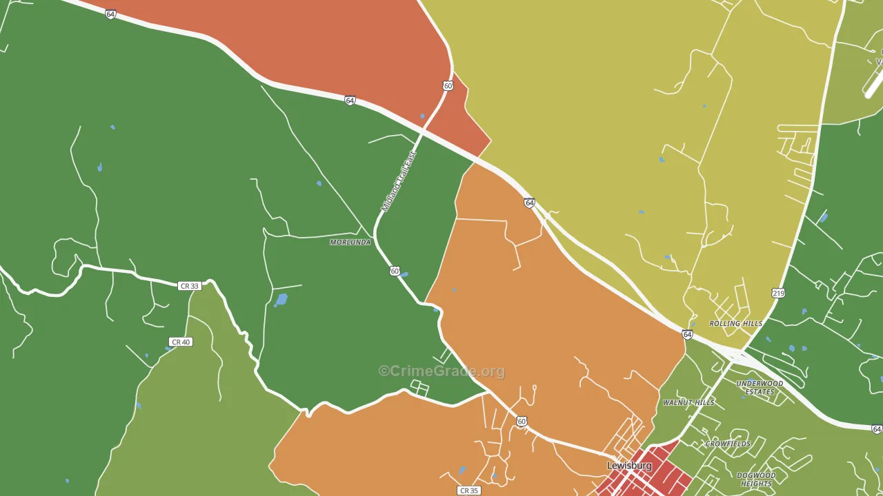 Teaberry, WV Map of Theft Rates