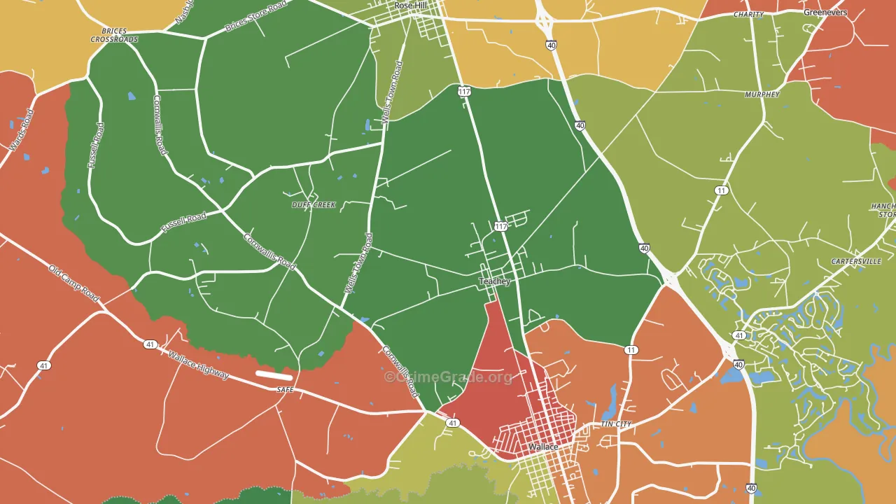 Teachey, NC Map of Theft Rates