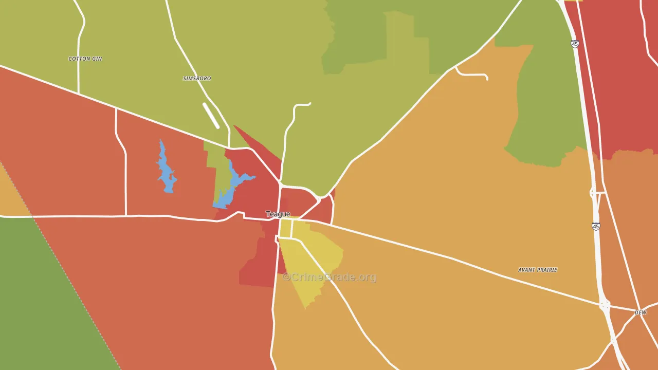 Teague, TX Map of Theft Rates