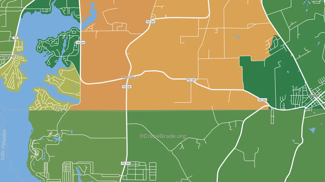 Teaselville, TX Map of Theft Rates