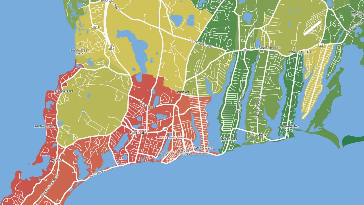 Teaticket, East Falmouth, MA Map of Theft Rates