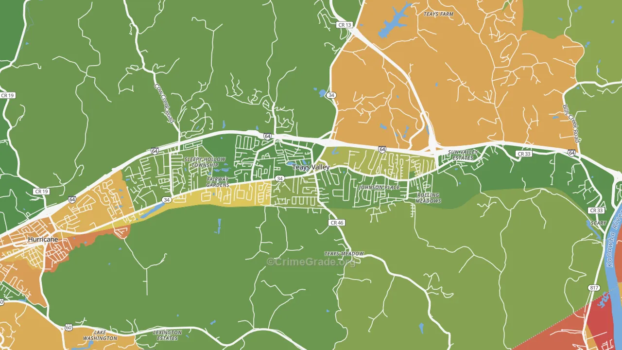 Teays Valley, WV Map of Theft Rates