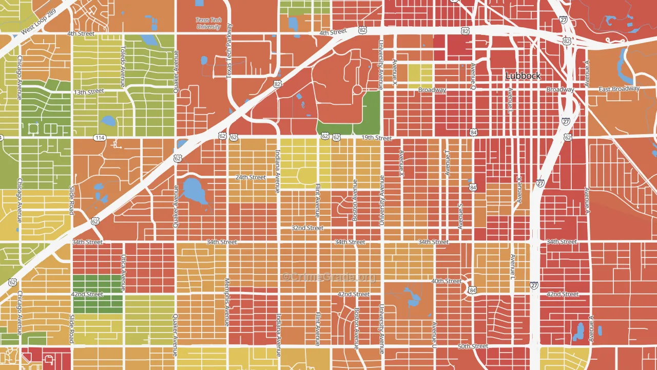 Tech Terrace-U.N.I.T., Lubbock, TX Map of Theft Rates
