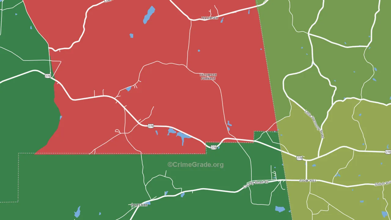 Tecumseh, AL Map of Theft Rates