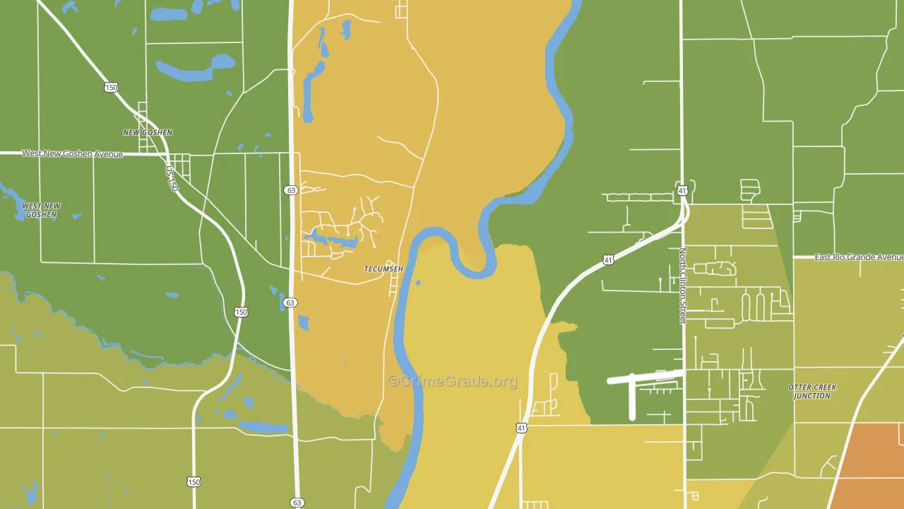 Tecumseh, IN Map of Theft Rates