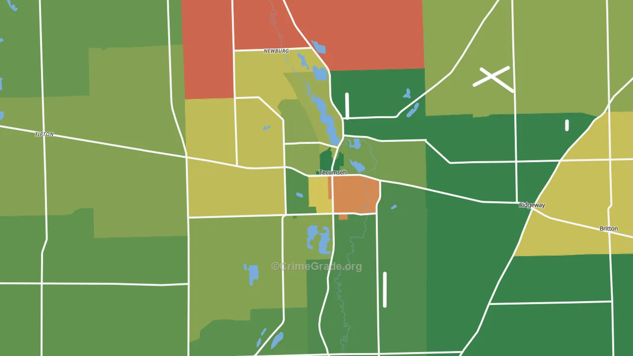 Tecumseh, MI Map of Theft Rates