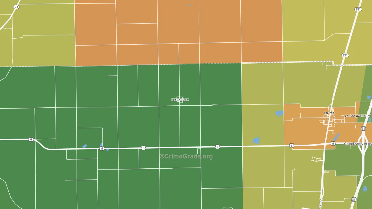 Teegarden, IN Map of Theft Rates