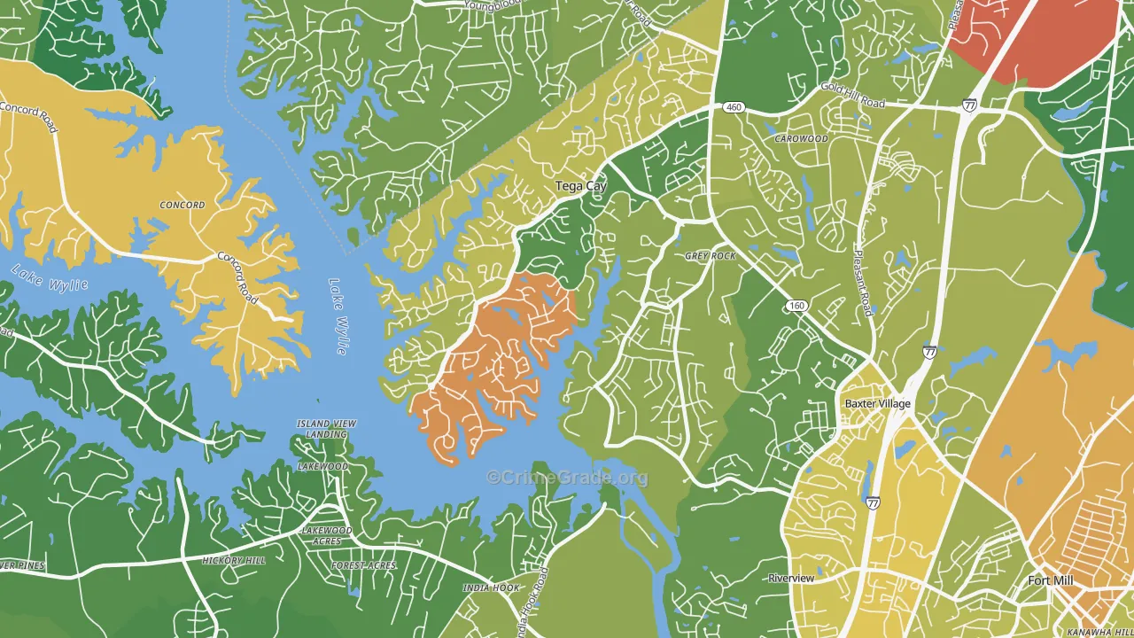 Tega Cay, SC Map of Theft Rates