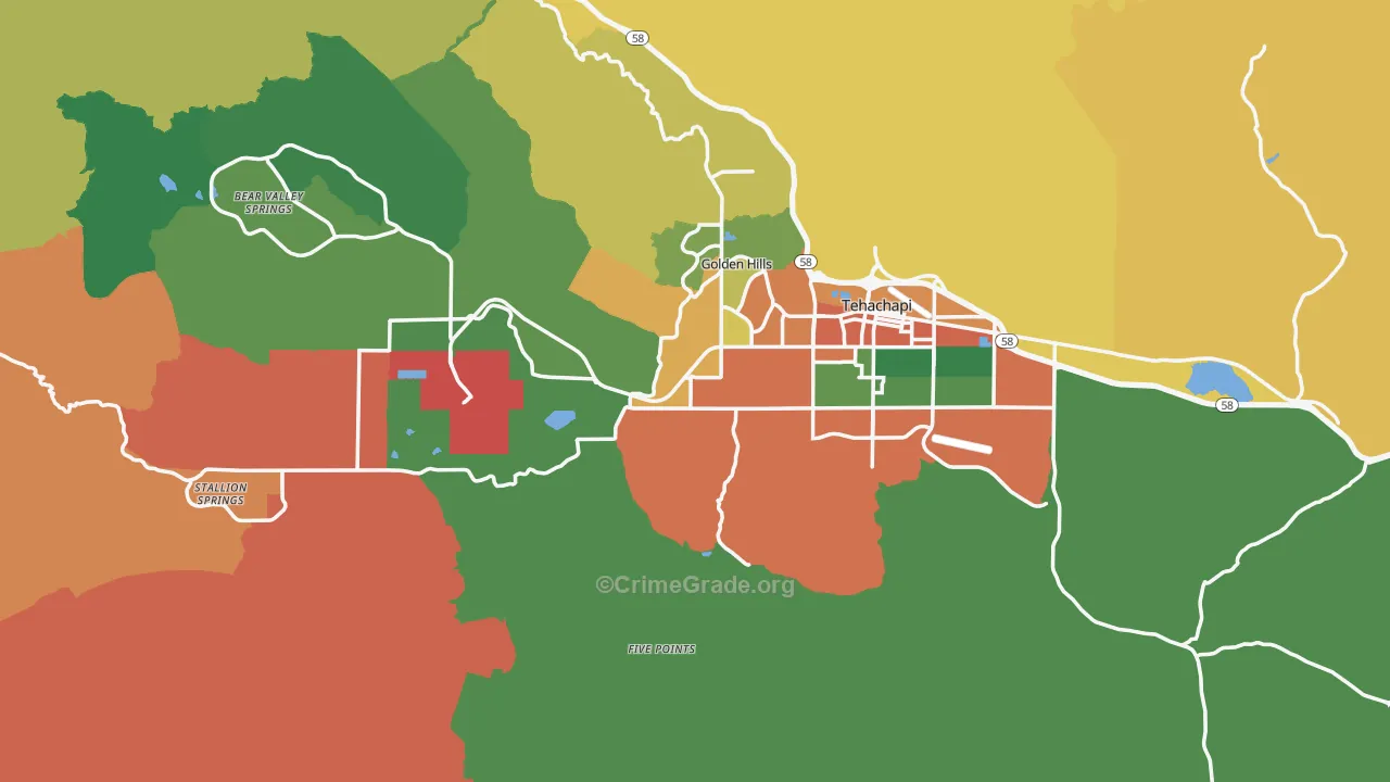 Tehachapi, CA Map of Theft Rates