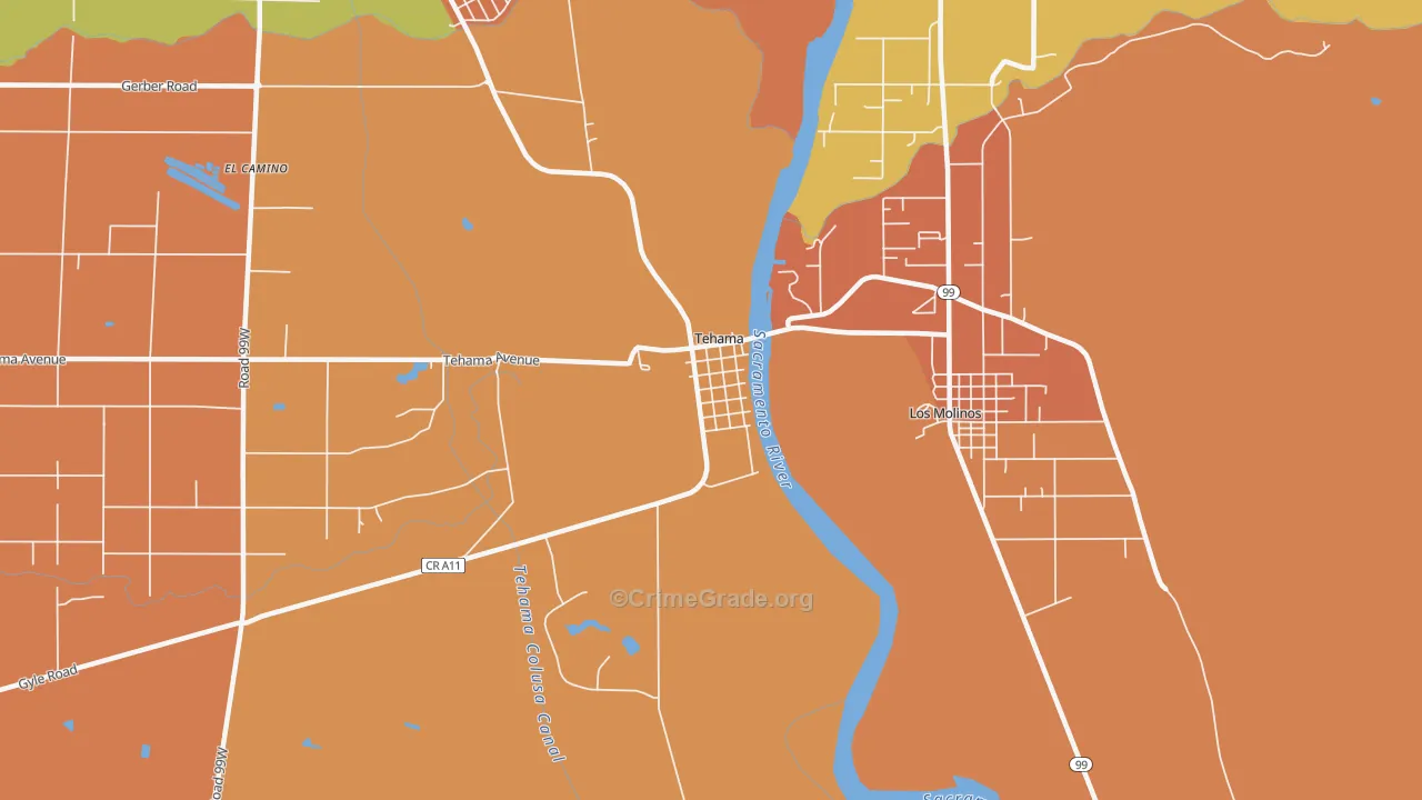 Tehama, CA Map of Theft Rates