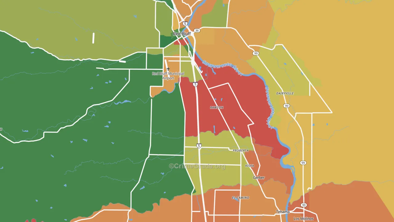 Tehama County, CA Map of Theft Rates