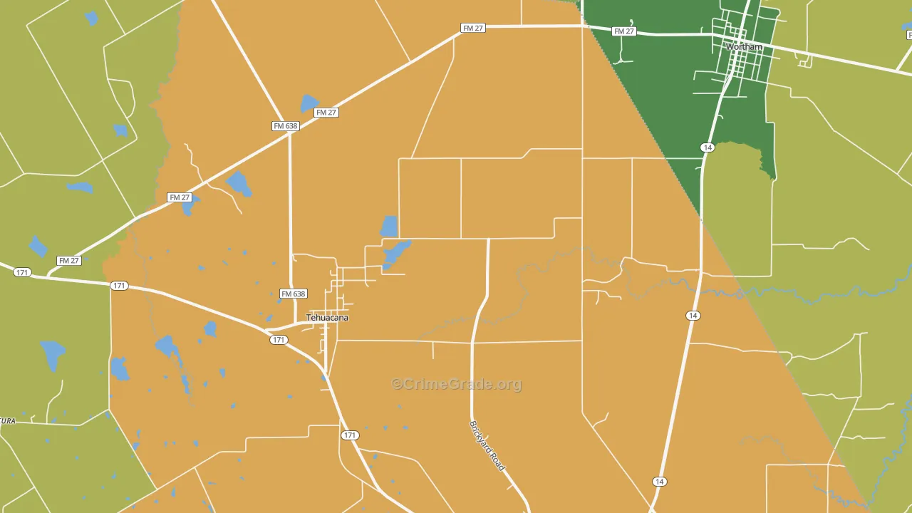 Tehuacana, TX Map of Theft Rates