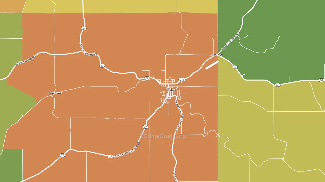 Tekoa, WA Map of Theft Rates